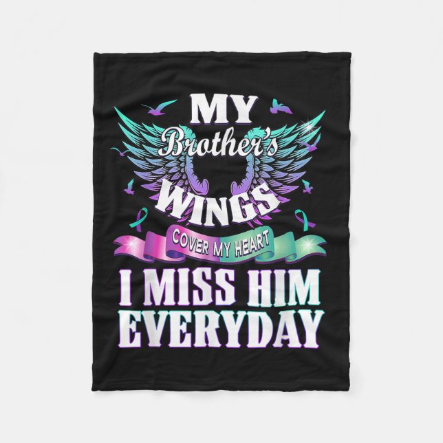Teal Purple Ribbon Suicide Awareness Flag I Miss M Fleece Blanket (Front)