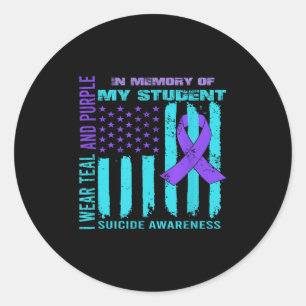 Teal Purple Ribbon Suicide Awareness Flag Student Classic Round Sticker