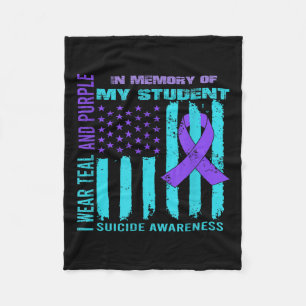 Teal Purple Ribbon Suicide Awareness Flag Student Fleece Blanket