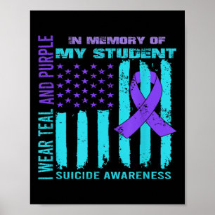 Teal Purple Ribbon Suicide Awareness Flag Student  Poster