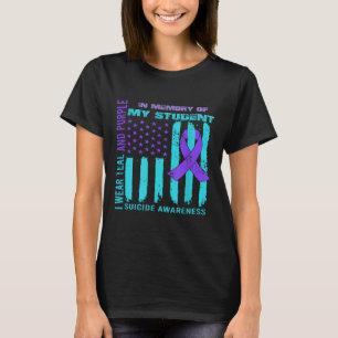 Teal Purple Ribbon Suicide Awareness Flag Student T-Shirt