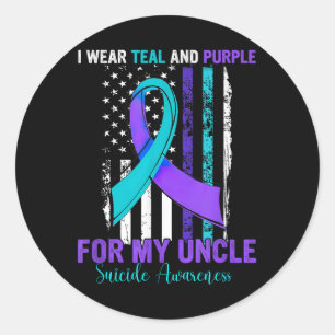 Teal Purple Ribbon Suicide Awareness Flag Uncle Classic Round Sticker