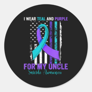 Teal Purple Ribbon Suicide Awareness Flag Uncle Classic Round Sticker