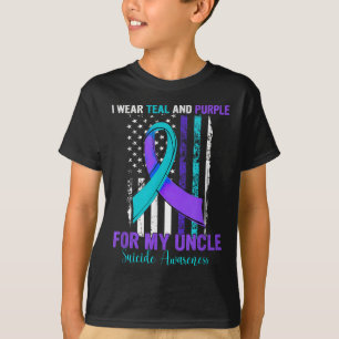 Teal Purple Ribbon Suicide Awareness Flag Uncle  T-Shirt