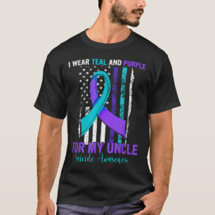Teal Purple Ribbon Suicide Awareness Flag Uncle  T-Shirt