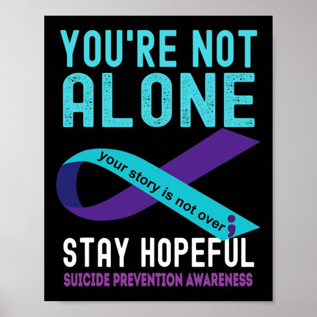 Teal Purple Ribbon Support Suicide Prevention Awar Poster (Front)