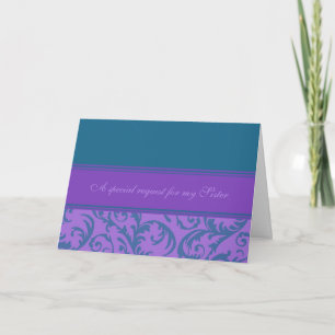 Teal Purple Sister Matron of Honour Invitation Car