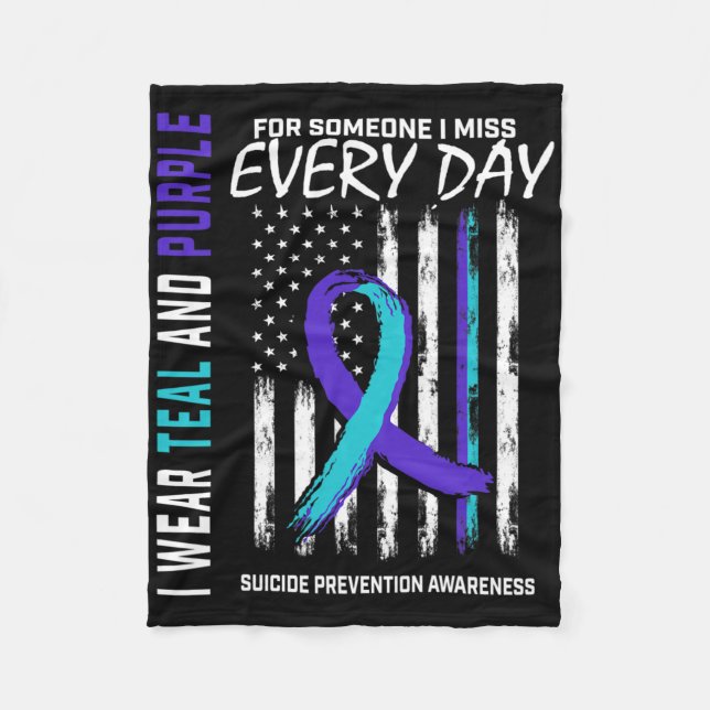 Teal Purple Someone I Miss Suicide Awareness Ameri Fleece Blanket (Front)