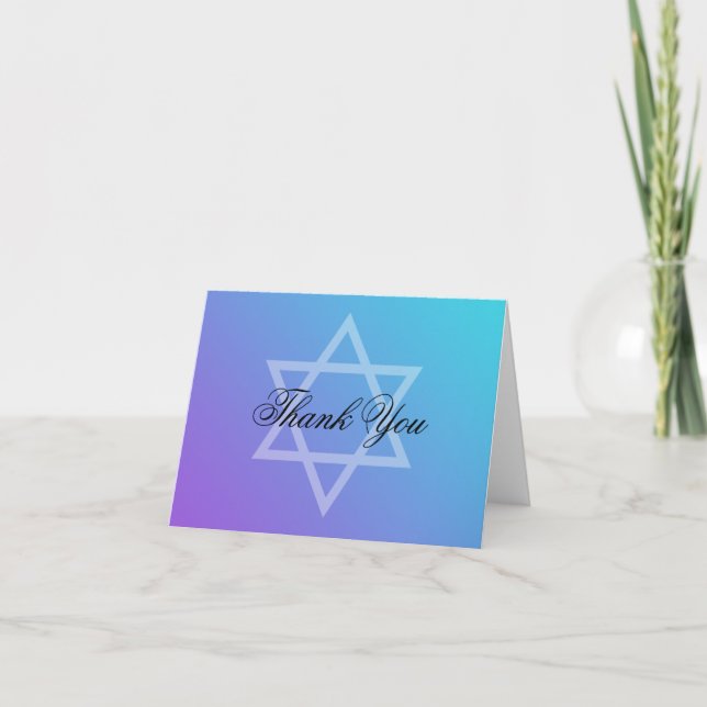 Teal Purple Star of David Bat Mitzvah Thank You (Front)