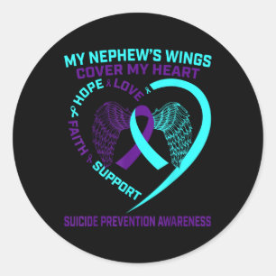 Teal Purple Suicide Prevention Awareness Nephew He Classic Round Sticker