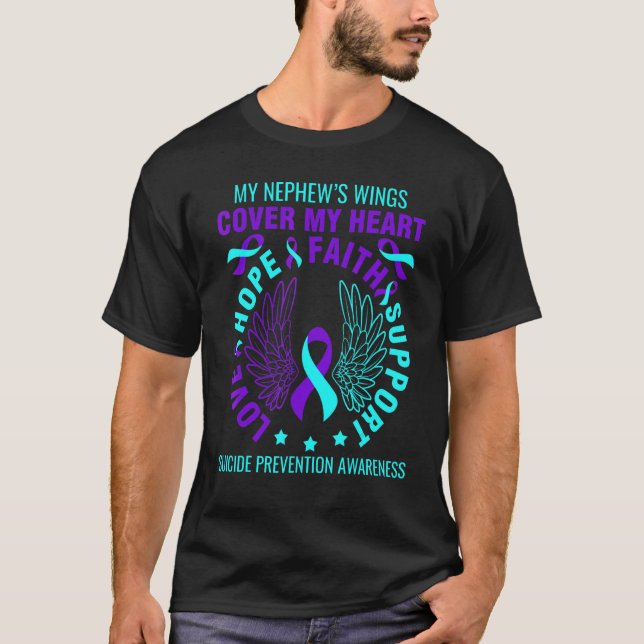 Teal Purple Suicide Prevention Awareness Nephew He T-Shirt (Front)