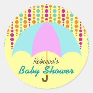 Teal & Purple Umbrella Baby Shower Classic Round Sticker