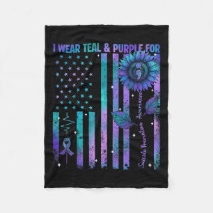 Teal Purple Us Usa Flag Suicide Prevention Awarene Fleece Blanket