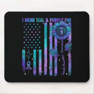 Teal Purple Us Usa Flag Suicide Prevention Awarene Mouse Pad