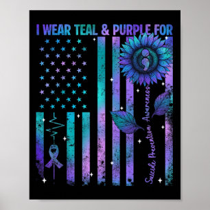 Teal Purple Us Usa Flag Suicide Prevention Awarene Poster