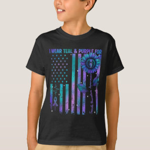 Teal Purple Us Usa Flag Suicide Prevention Awarene T-Shirt