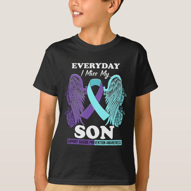 Teal Purple Wing Miss Love Son Suicide Prevention  T-Shirt (Front)