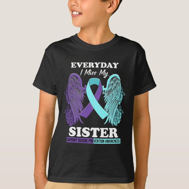 Teal Purple Wing Miss Sister Suicide Prevention Aw T-Shirt (Front)