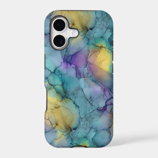 Teal Purple Yellow Alcohol Ink Marble