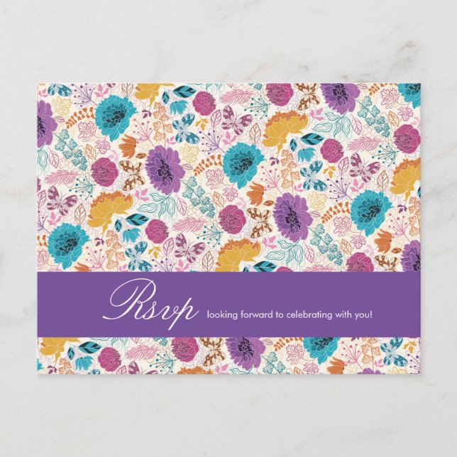 Teal Purple Yellow Spring Meadow Flowers Postcard (Front)