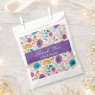 Teal Purple Yellow Spring Meadow Flowers Wedding Favour Bags