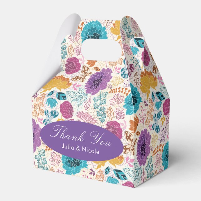 Teal Purple Yellow Spring Meadow Flowers Wedding Favour Box (Front Side)