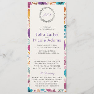 Teal Purple Yellow Spring Meadow Flowers Wedding Programme