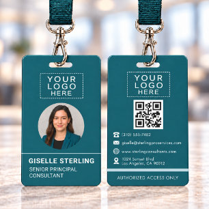 Teal QR Code Company Name Tag ID Badge