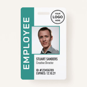 Teal QR Code Corporate Logo Employee Photo Badge ID Badge