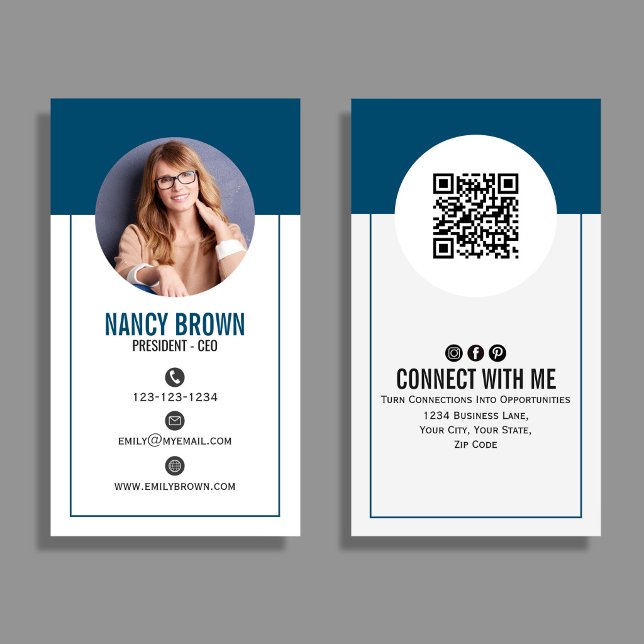Teal QR Code Photo Connect With Me Minimal Business Card (Modern teal QR code photo design with clean layout—perfect for easy, stylish networking.)