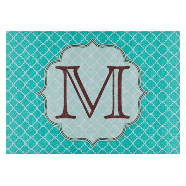 Teal Quarterfoil Latti Glass Cutting Board (Front)