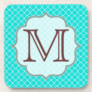 Teal Quarterfoil Latti Monogram Drink Coaster