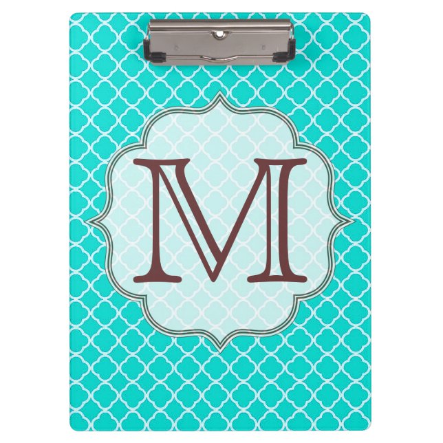 Teal Quarterfoil Latti Monogram Initial Clip Board (Front)