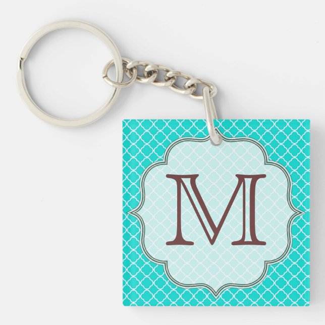 Teal Quarterfoil Latti Monogram Initial Key Chain (Front)
