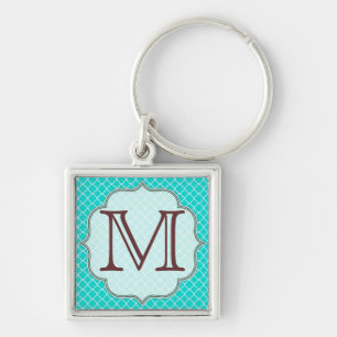 Teal Quarterfoil Latti Monogram Initial Key Chain