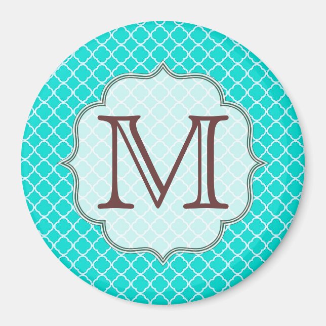 Teal Quarterfoil Latti Monogram Initial Magnet (Front)
