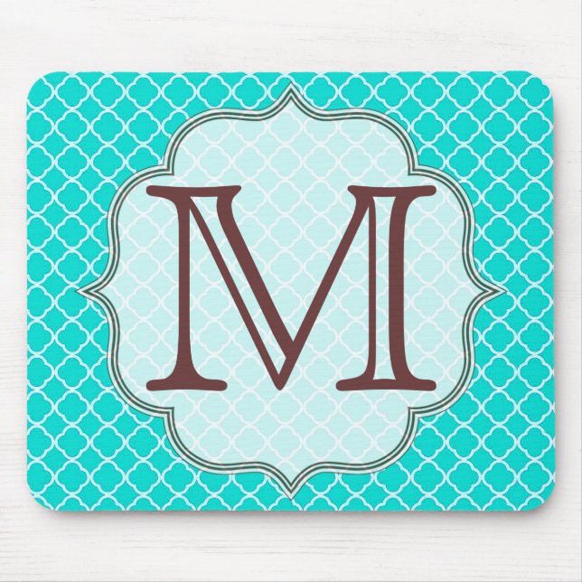 Teal Quarterfoil Latti Monogram Initial Mouse Pad (Front)