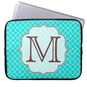 Teal Quarterfoil Monogram Initial 15" Laptop Case