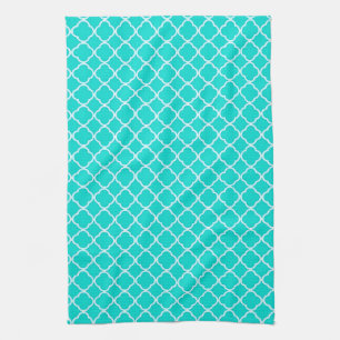 Teal Quarterfoil Monogram Initial Kitchen Towel