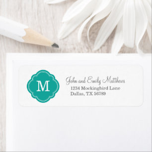 Teal Quatrefoil Monogram Return Address