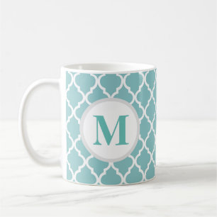 Teal Quatrefoil Moroccan Monogram Coffee Mug