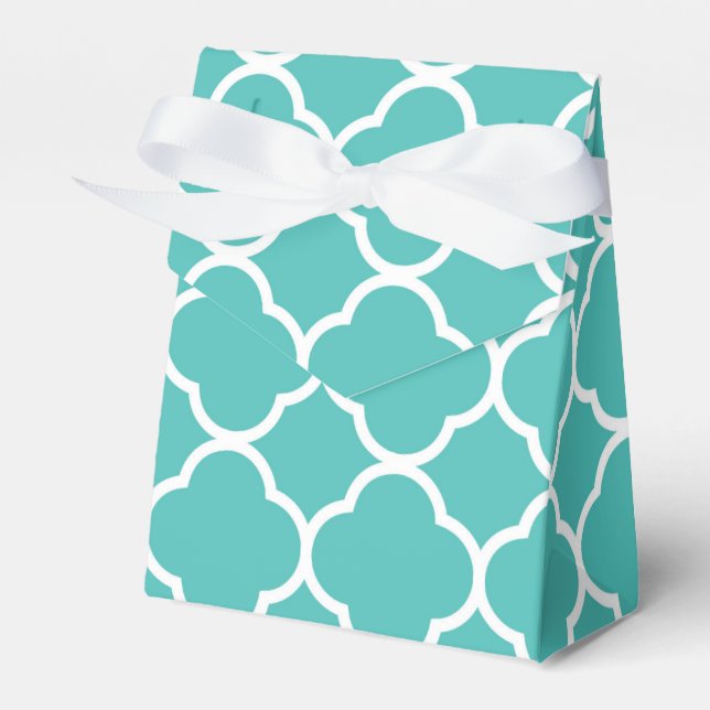 Teal Quatrefoil Pattern Favour Box (Front Side)