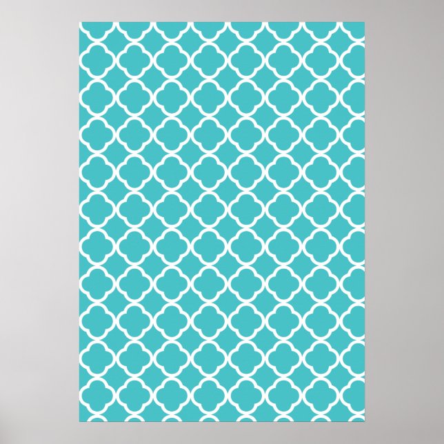 Teal Quatrefoil Pattern Poster (Front)
