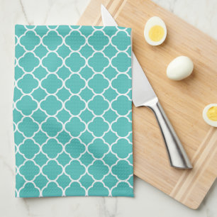 Teal Quatrefoil Pattern Tea Towel