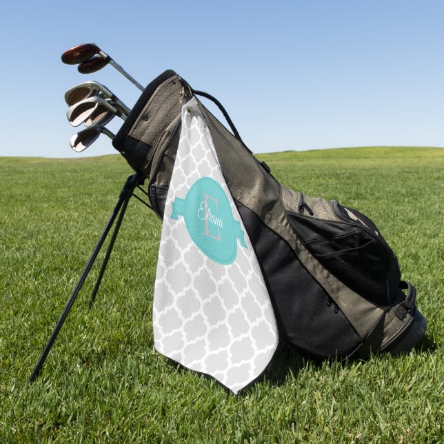 Teal Quatrefoil Personalised Golf Towel (Green)