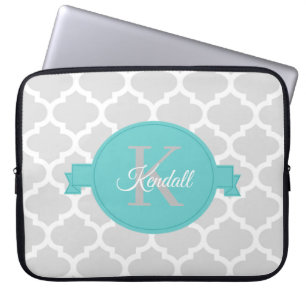 Teal Quatrefoil Personalised Laptop Sleeve