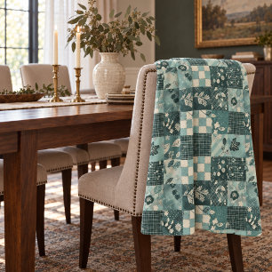 Teal Quilt Patchwork Gingham Cottagecore Floral  Fleece Blanket