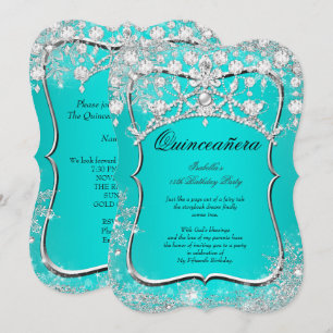 Teal Quinceanera 15th Winter Wonderland Silver Invitation