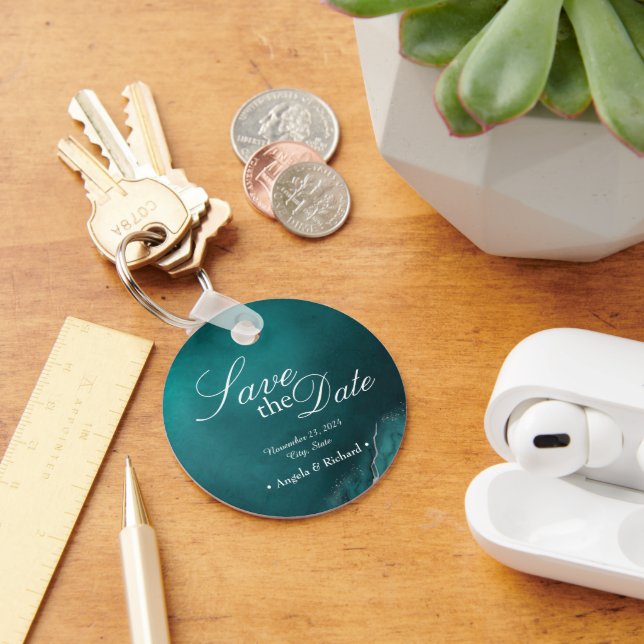 Teal Radiance: Circle Save the Date Keychain (Desk)