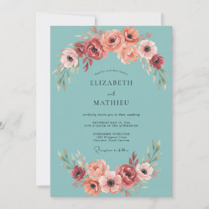 Teal Radiant Anemone Wedding Invitation